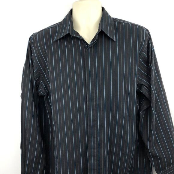 Van Heusen men’s black blue striped shirt - Picture 1 of 5
